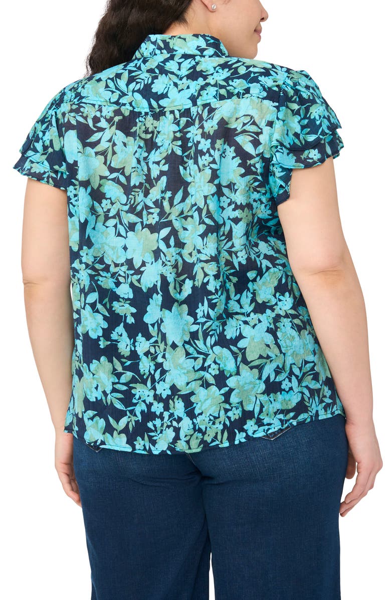CeCe Floral Flutter Sleeve Placket Button-Up Shirt, Alternate, color, Classic Navy