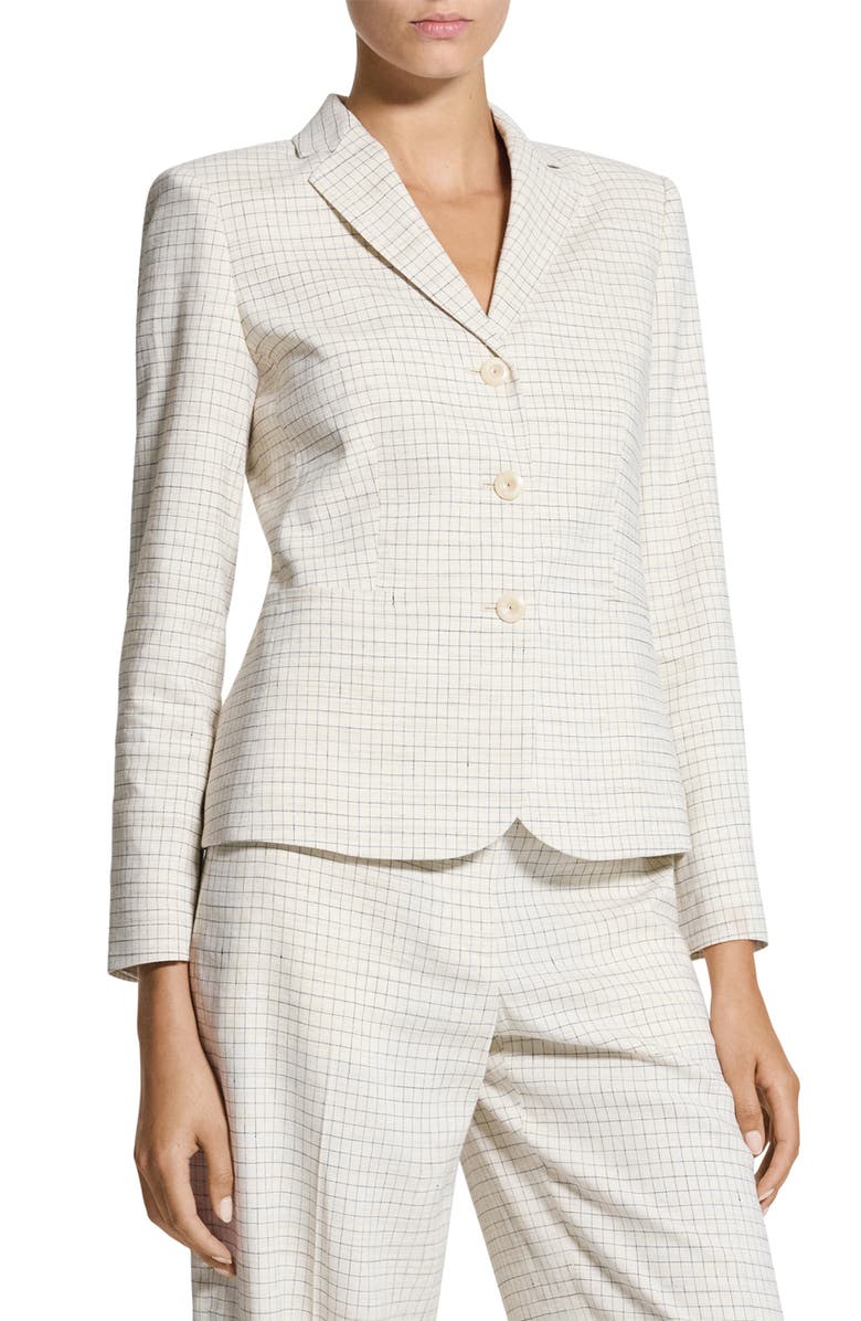 Theory Shrunken Check Linen Blend Jacket, Alternate, color, Natural Multi