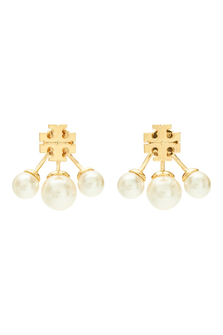 Moondance Pearl Front-Back Earrings, Main, color, TORY GOLD / CREAM
