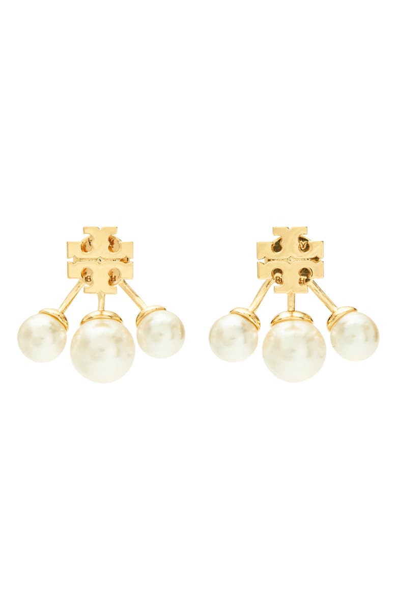 Tory Burch Moondance Pearl Front-Back Earrings, Main, color, Tory Gold / Cream