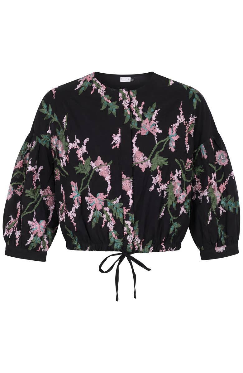 Firm Collection Pleated 3/4-Sleeve Lace Embroidered Blouse, Main, color, Black