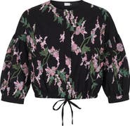 Firm Collection Pleated 3/4-Sleeve Lace Embroidered Blouse