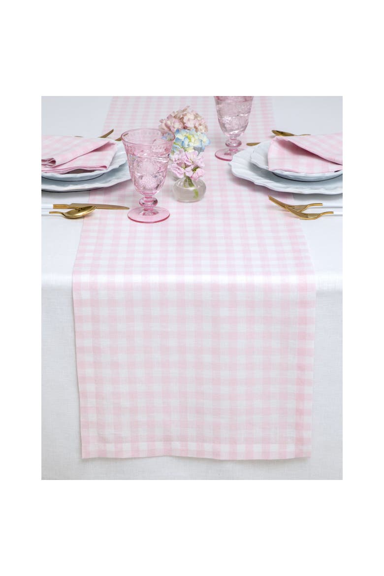 Linen Table Runner - Gingham Check, Main, color, Marshmellow Pink