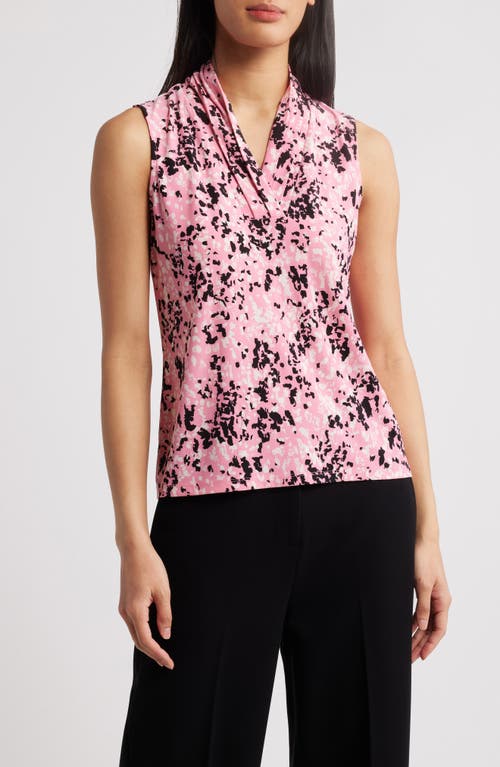 Shop Anne Klein Abstract Print Triple Pleat Sleeveless Top In Pink Dahlia Multi