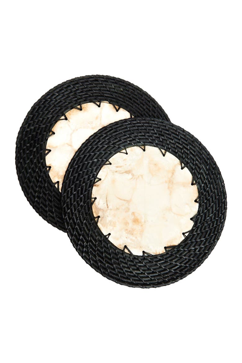 Capiz Shell Placemats With Black Rattan - Set of 2, Main, color, Black Rattan