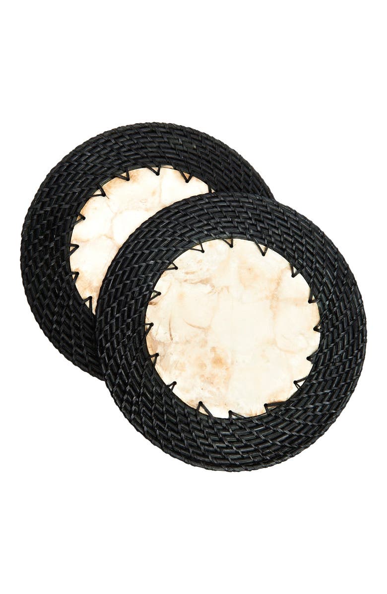 Kubo Capiz Shell Placemats With Black Rattan - Set of 2, Main, color, Black Rattan