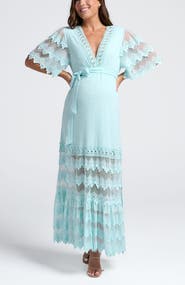 Angel Maternity Roxy Lace Baby Shower Dress in Pale Sky Blue for Elegant Celebrations