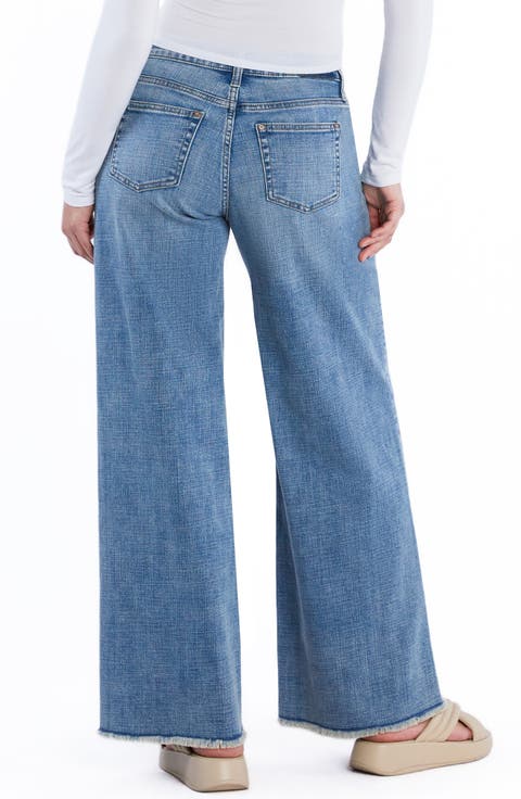 【HI FI FNK】Blue Fold Wide Jeans RYRJJ Straight Wide Leg Jeans for Women – High Waisted