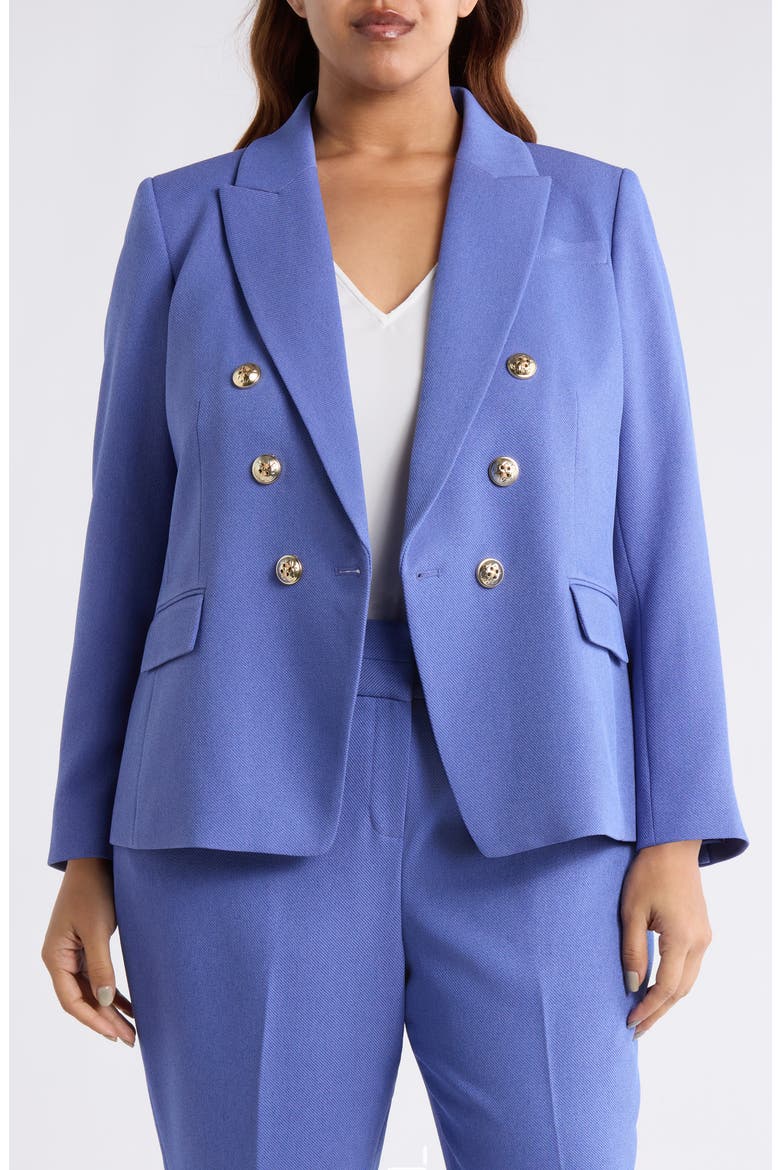 Double Breasted Twill Blazer, Main, color, DEEP PERI