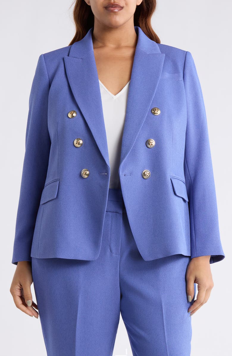 Tahari ASL Double Breasted Twill Blazer, Main, color, Deep Peri