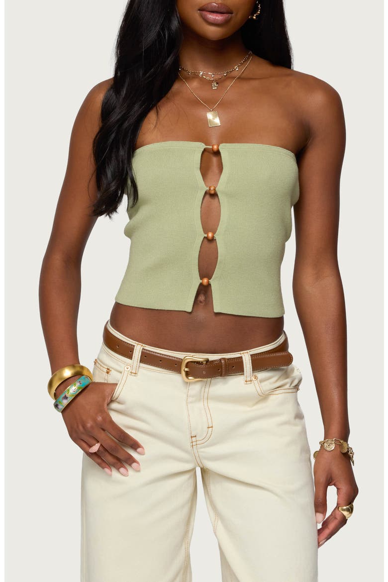 Beaded Cutout Strapless Crop Top, Main, color, SAGE
