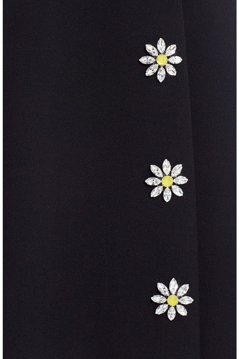 Daisy Crystal Button Wool Crepe Dress, Alternate, color, BLACK