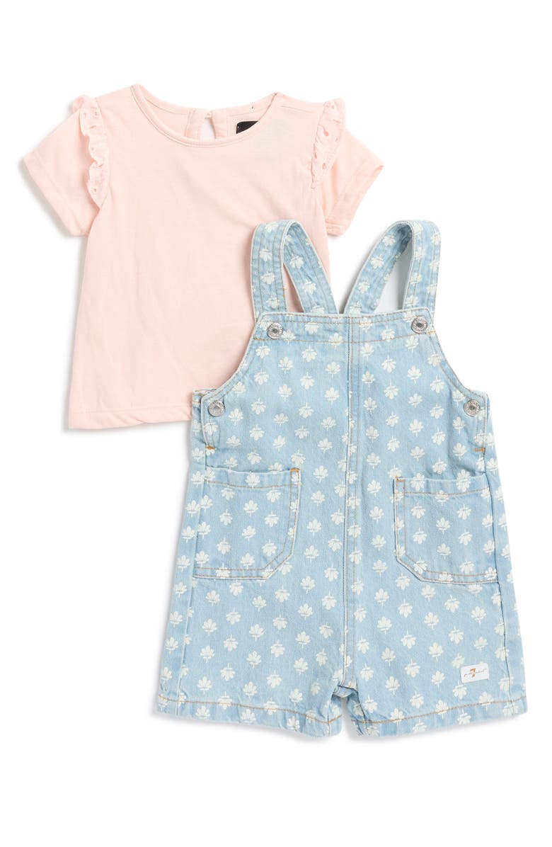 7 For All Mankind Ruffle T-Shirt & Denim Shortalls Set, Main, color, 