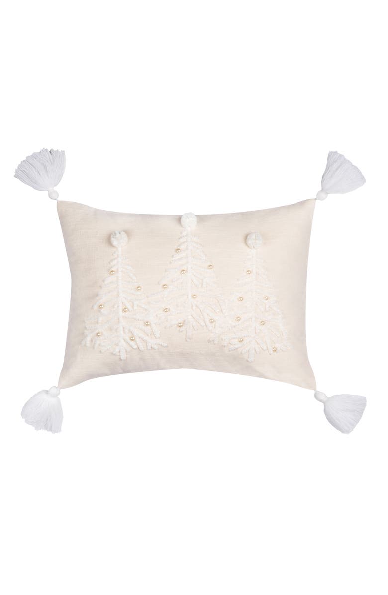 C&F Home White Christmas Tree w/ Embellished Pearl Beads Cotton Blend Mini Accent Pillow 12" x 16", Main, color, White