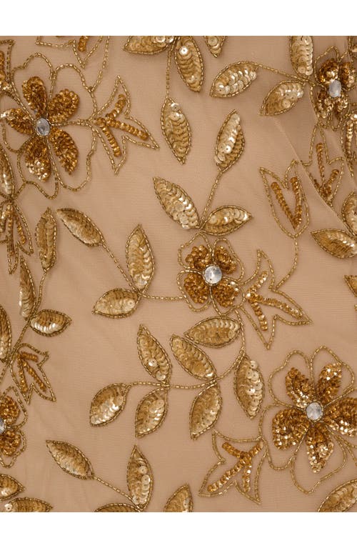Adrianna Papell Beaded Floral Godet Gown In Brown