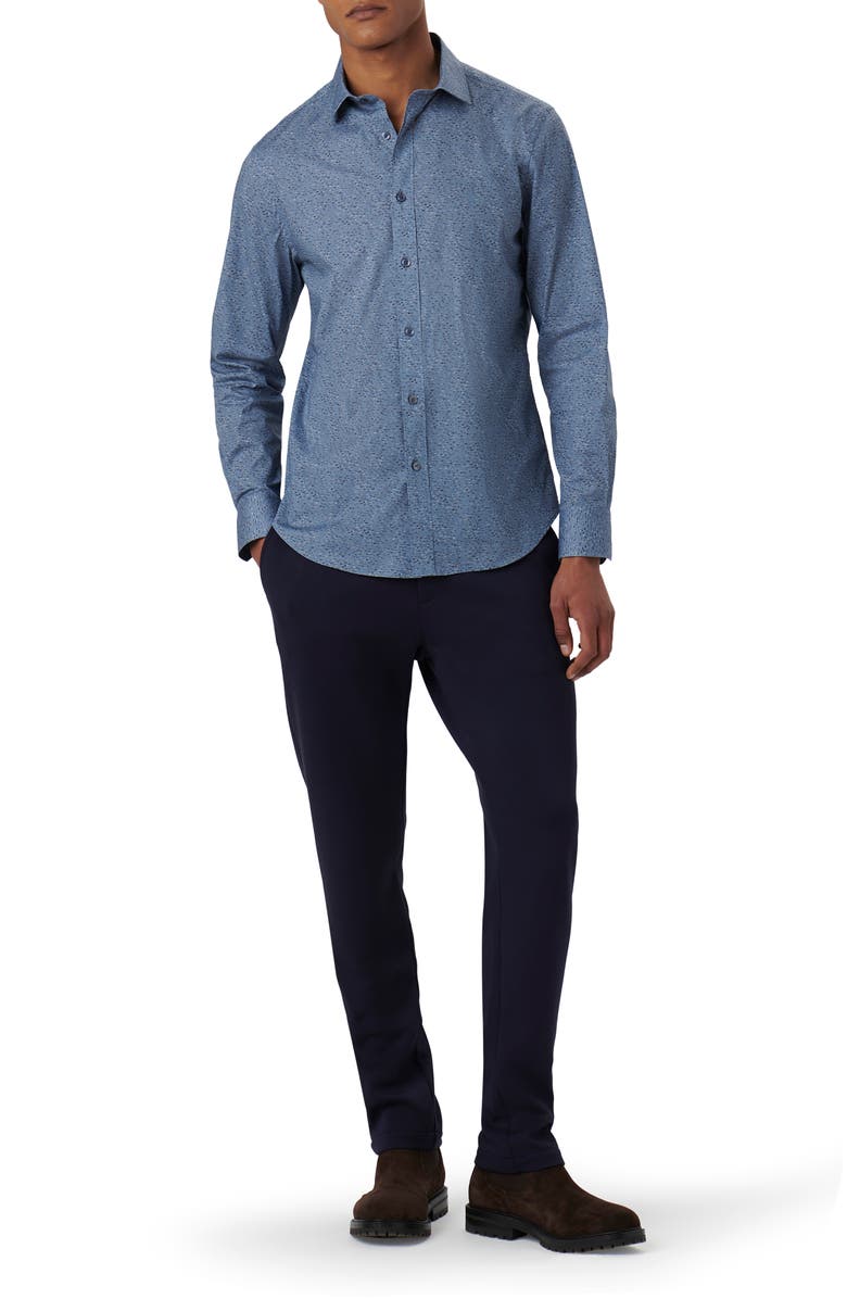 Bugatchi Axel Stria Print Stretch Cotton Button-Up Shirt, Alternate, color, Dusty-Blue