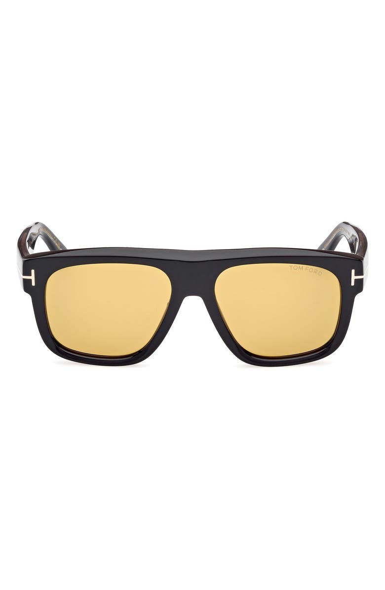 TOM FORD Icon 56mm Pilot Sunglasses, Main, color, Shiny Black / Brown