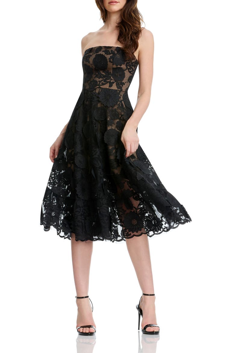 Kailyn Strapless Floral Lace Cocktail Dress, Main, color, BLACK-NUDE