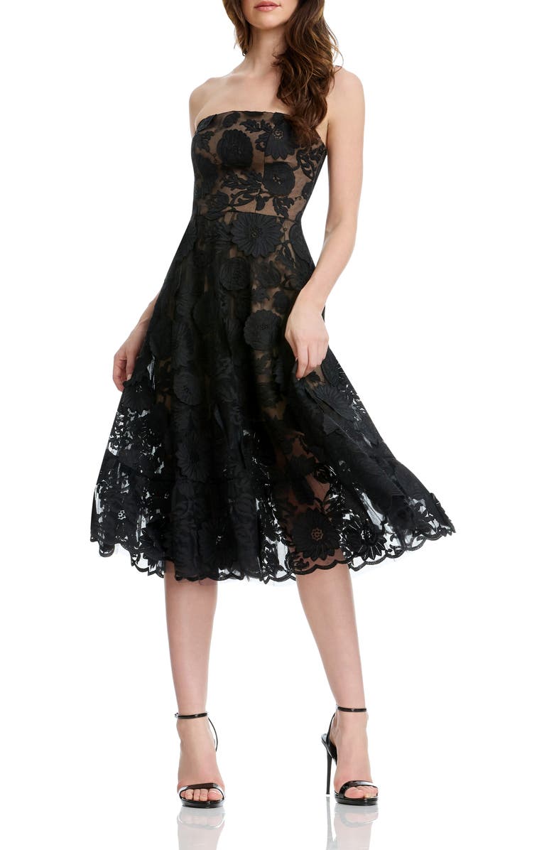 Dress the Population Kailyn Strapless Floral Lace Cocktail Dress, Main, color, Black-Nude