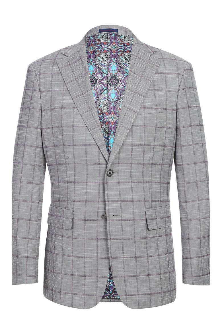 Plaid Trim Fit Two-Piece Suit, Alternate, color, GRAY