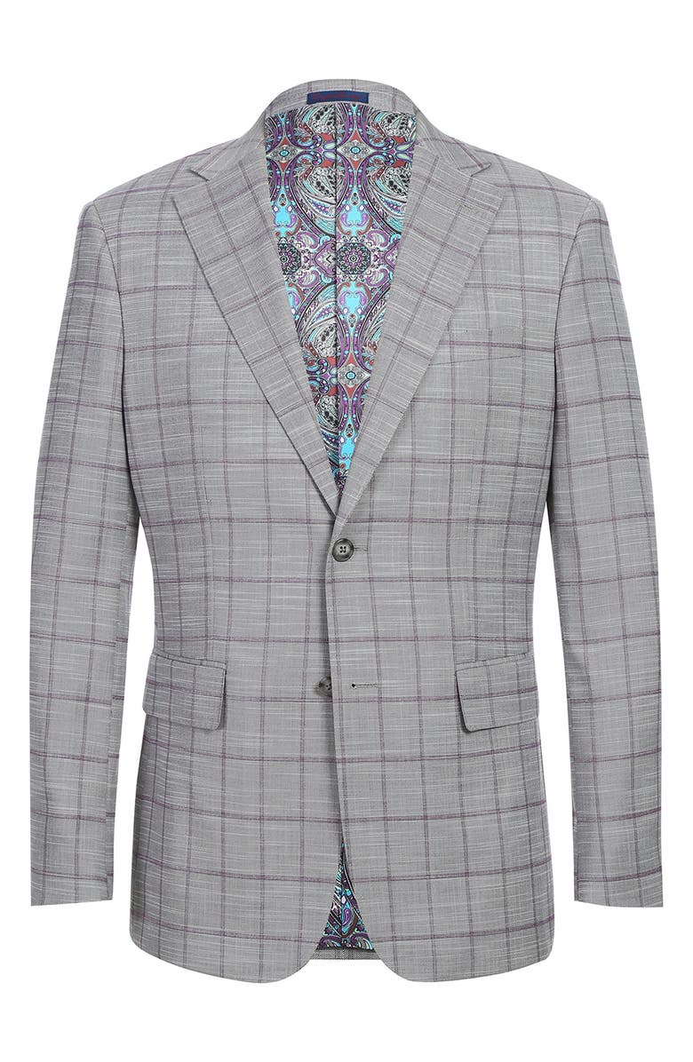 English Laundry Plaid Trim Fit Two-Piece Suit, Alternate, color, Gray