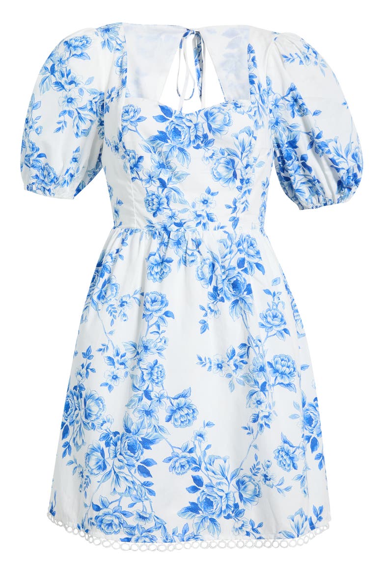 Juba Floral Print Puff Sleeve Dress, Alternate, color, WHITE-BLUES