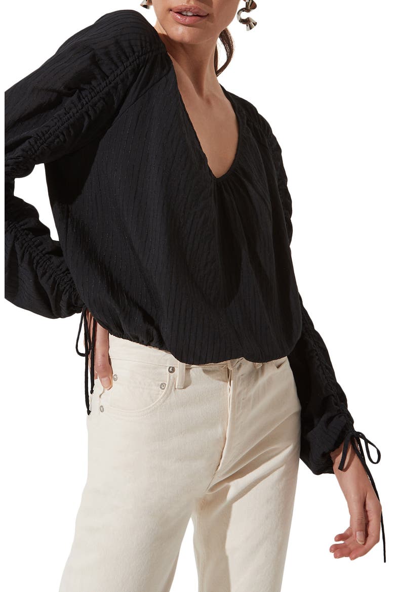 Ruched Long Sleeve Top, Main, color, BLACK