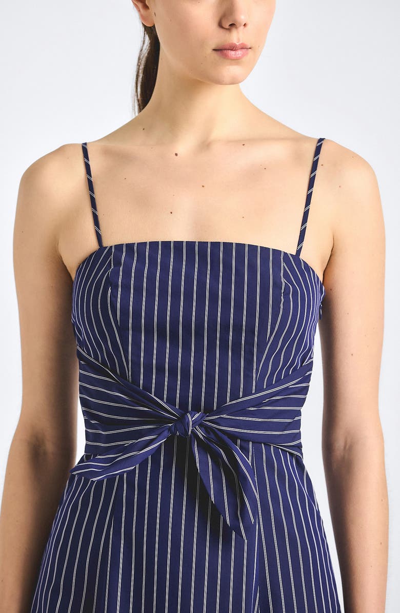 Derek Lam 10 Crosby Zandra Tie Waist Sleeveless Midi Dress, Alternate, color, Dark Navy Stripe