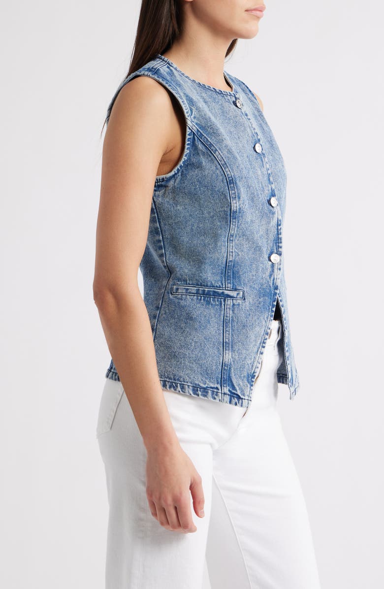 Steve Madden Wesley Denim Button-Up Vest, Alternate, color, East Side Wash