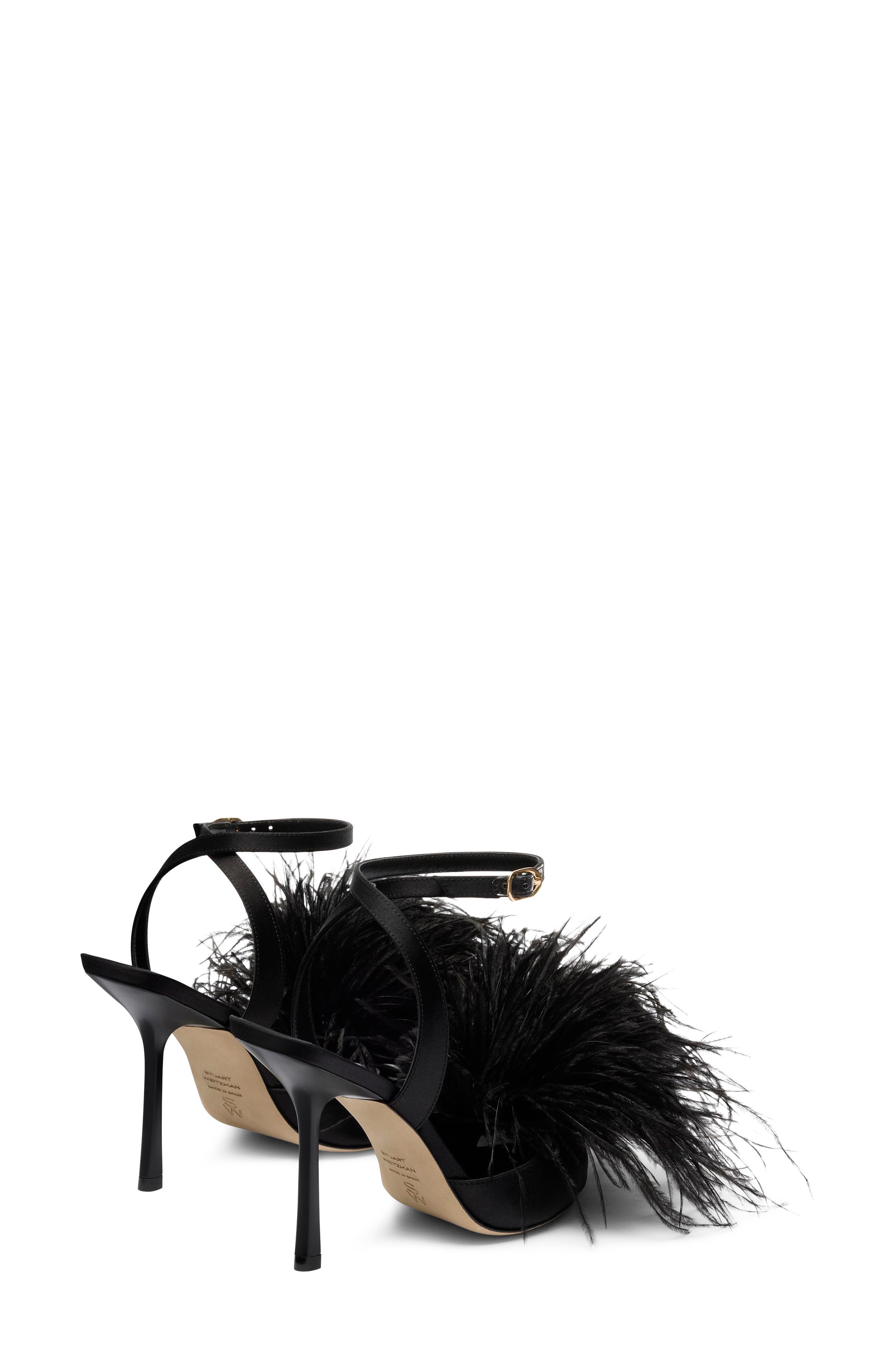 Boa Feather Sandal, Alternate, color, BLACK