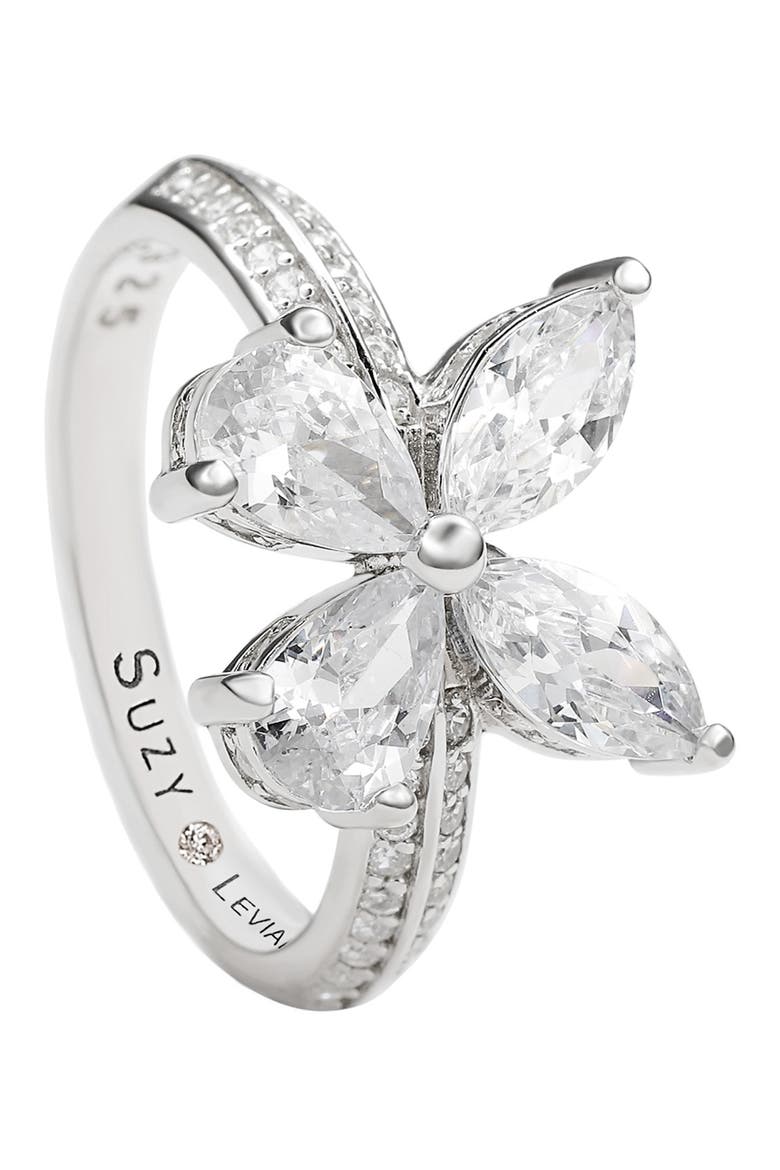 Sterling Silver & CZ White Butterfly Ring, Alternate, color, WHITE
