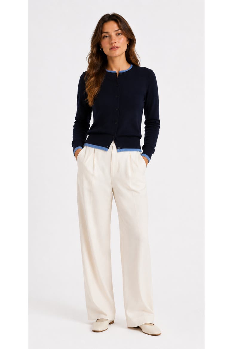 Wool Blend Contrast Trim Button Cardigan, Alternate, color, Deep Navy