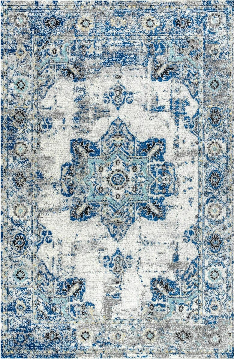 JONATHAN Y Modern Persian Boho Vintage Medallion Area Rug, Main, color, Ivory/Blue