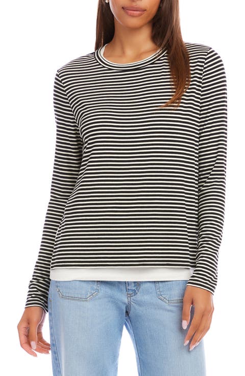 Stripe Layered Side Slit Top (Petite)