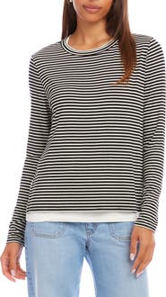 Karen Kane Stripe Layered Side Slit Top