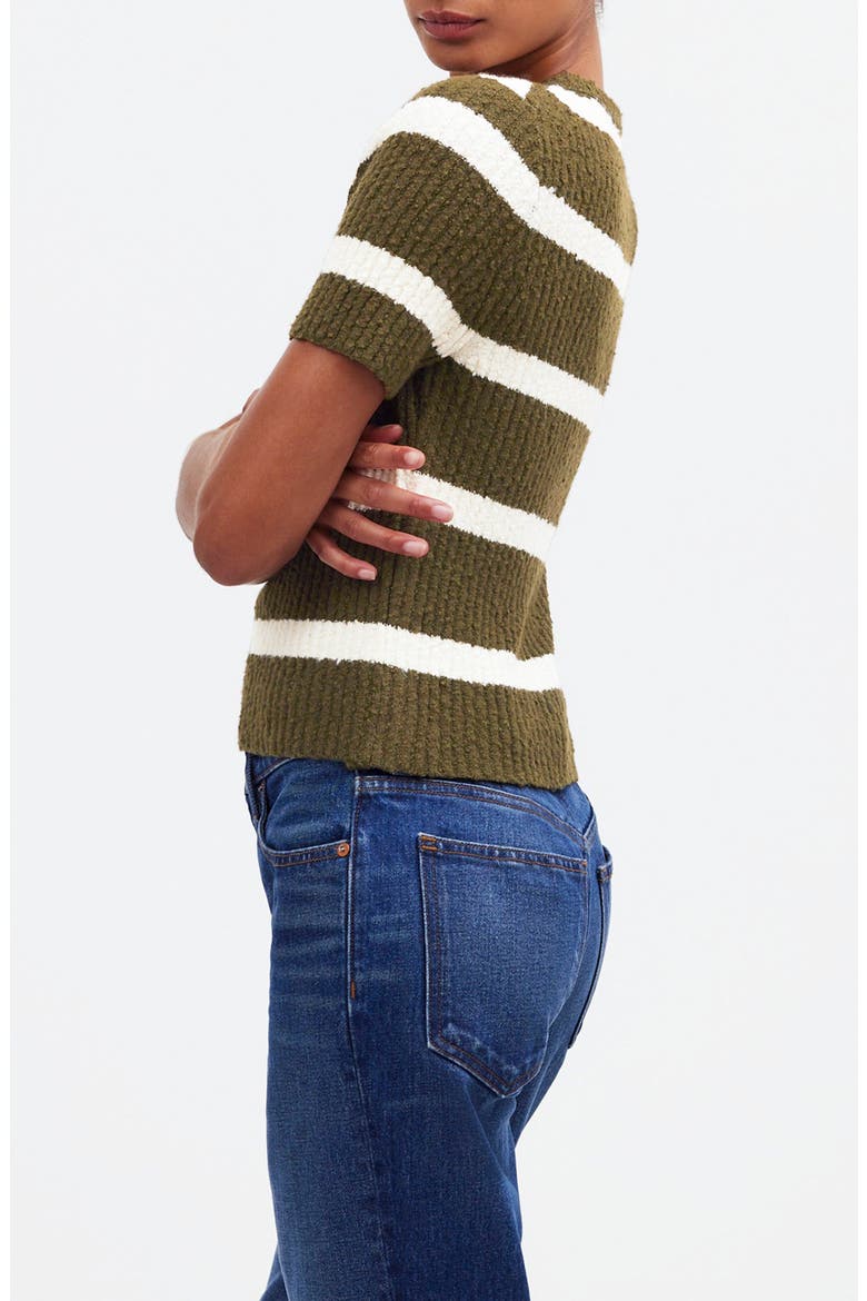 Stripe Bouclé Knit Crewneck Sweater Top, Alternate, color, EXPEDITION GREEN