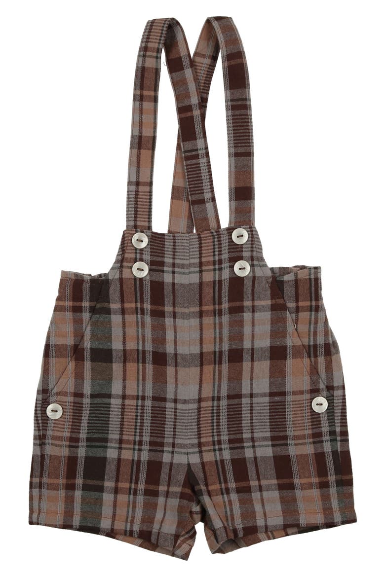 Kids' Plaid Shortalls, Main, color, BROWN