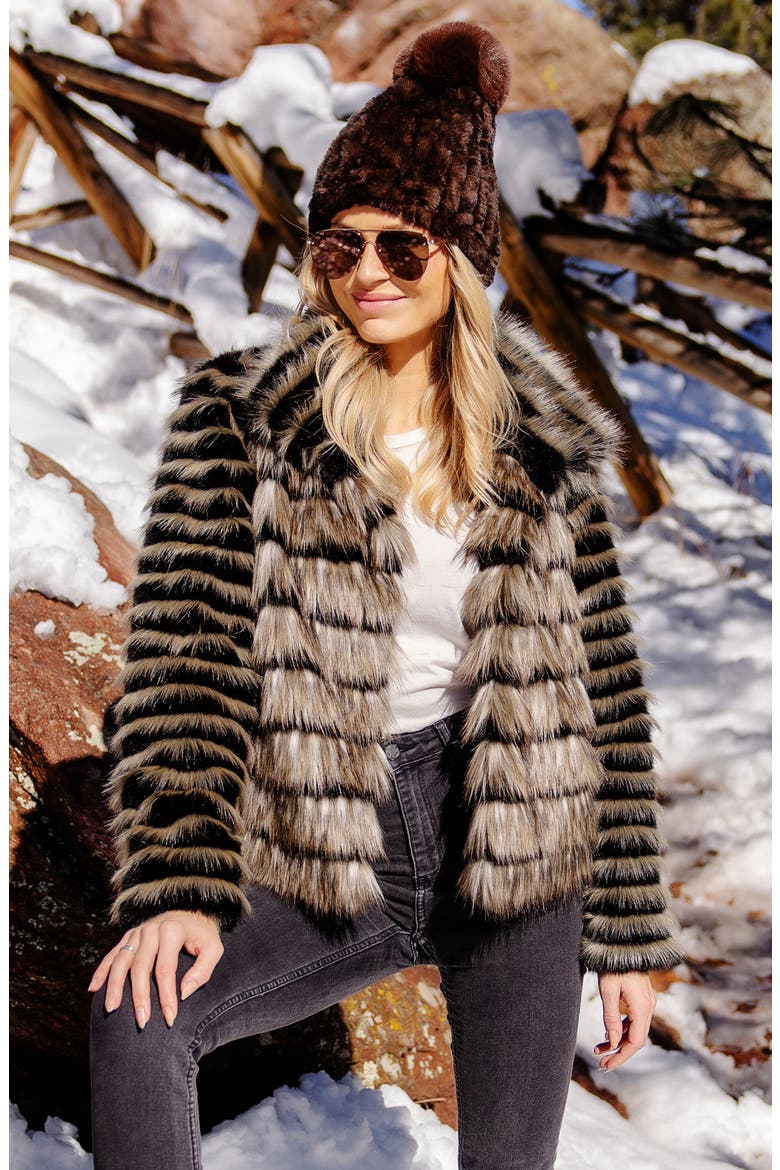 Front Row Faux Fur Jacket, Alternate, color, BROWN MULTI
