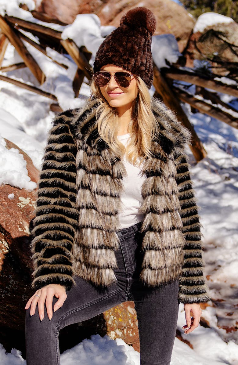 DONNA SALYERS FABULOUS FURS Front Row Faux Fur Jacket, Alternate, color, Brown Multi