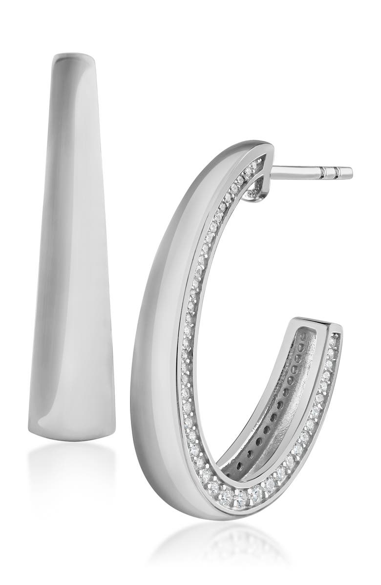 CZ by Kenneth Jay Lane Cubic Zirconia Edge Hoop Earrings, Main, color, Clear Silver