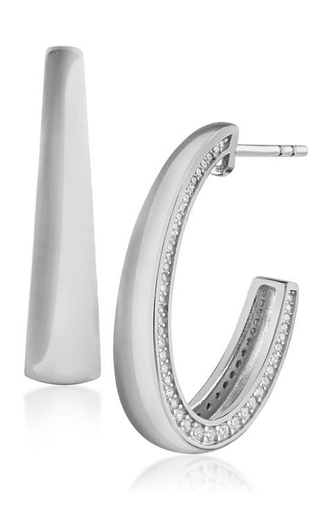 Cubic Zirconia Edge Hoop Earrings
