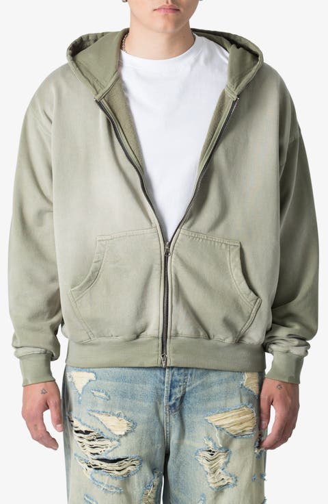 Basic Faded Cotton Zip-Up Hoodie