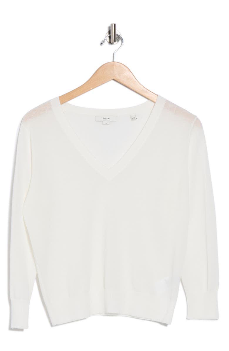 Vince Cotton V-Neck Sweater, Alternate, color, Optic White