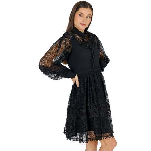 Akalia Melvina Lace Mini Dress Long Sleeve In Black