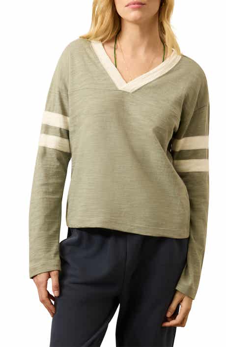 Faherty Sunwashed Slub V-Neck Long Sleeve Organic Cotton Top