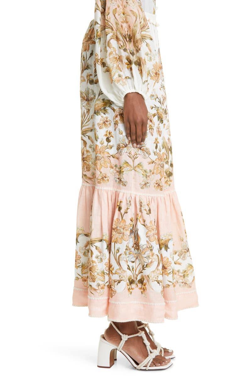 Zimmermann Chintz Floral Tiered Linen Skirt, Alternate, color,