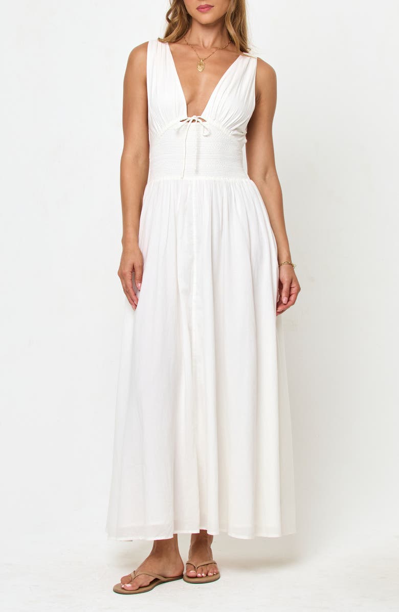 LSPACE Emmaline Smocked Waist Cover-Up Maxi Dress, Main, color, Cream