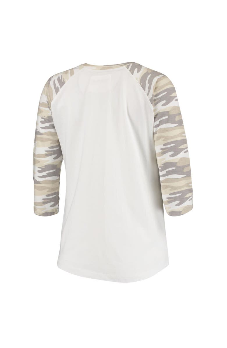 CAMP DAVID Women's White/Camo Virginia Tech Hokies Boyfriend Baseball Raglan 3/4 Sleeve T-Shirt, Alternate, color,