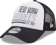 New Era Men's New Era White/Navy New York Yankees Stacked A-Frame Trucker 9FORTY Adjustable Hat