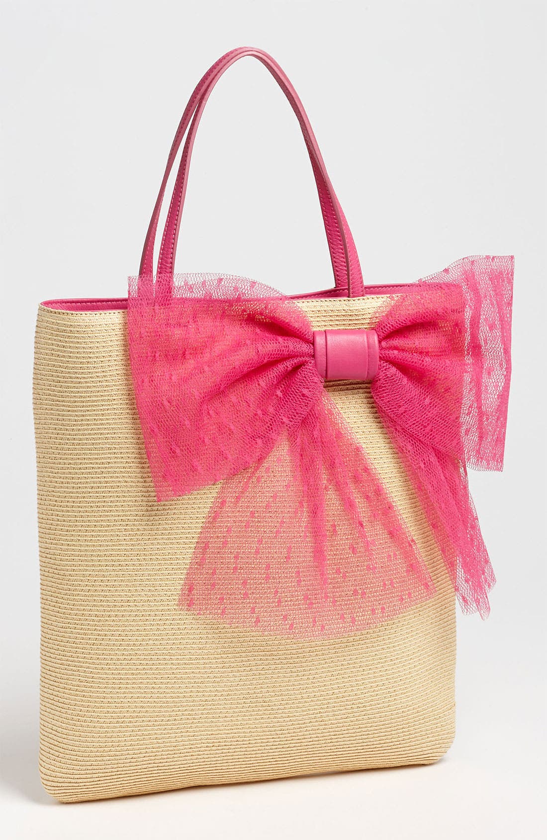 'Bow - Slim' Straw Tote, Main, color, NATURAL/ IBISCO